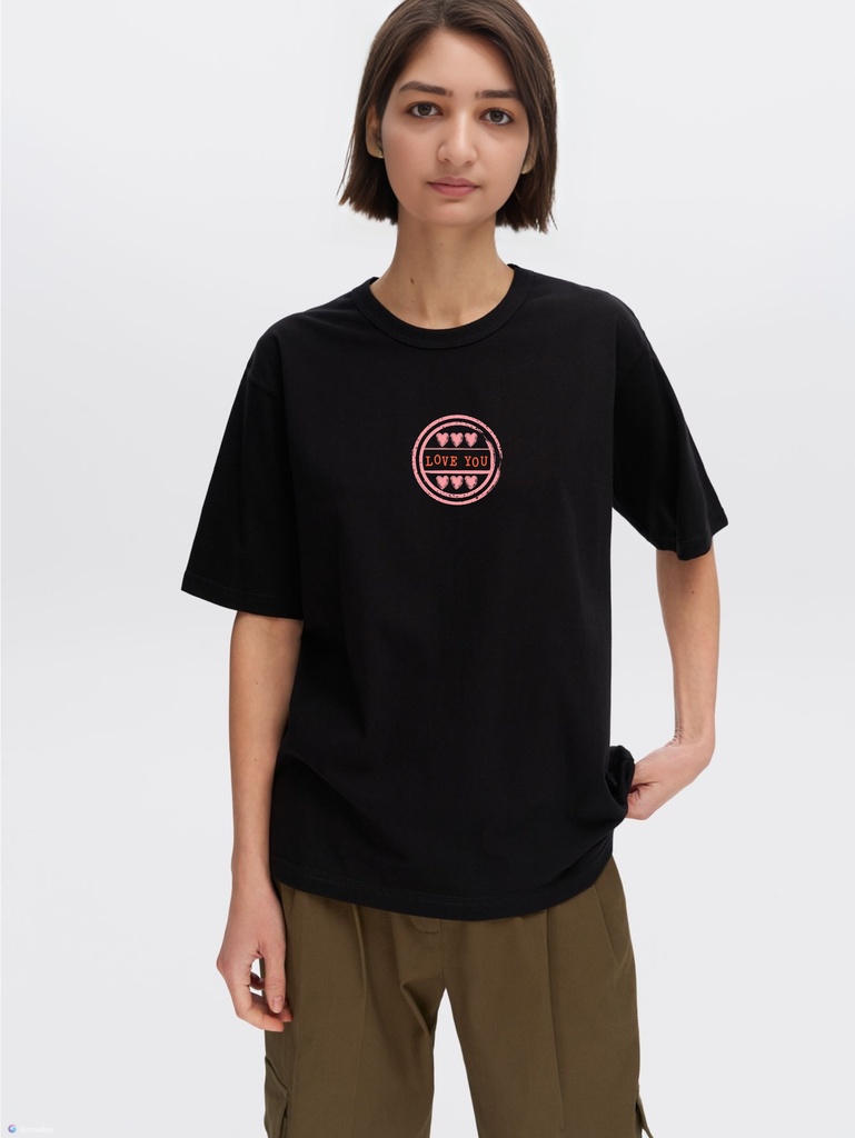 Black Printed Girls T-Shirt - Love You Seal