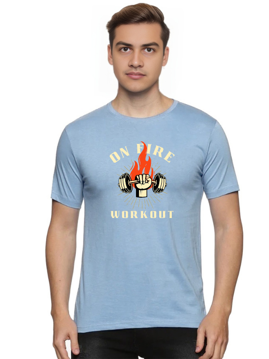 Sky Blue Round Neck T-Shirt - On Fire