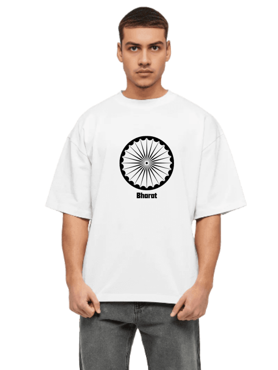 White Oversized Country T-Shirt - Ashok Chakra