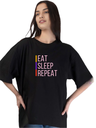 Black- Oversized Printed T-Shirt - Sleep Eat