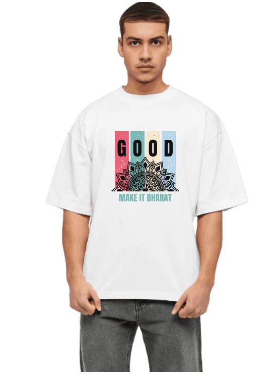 White Oversized  T Shirt - MakeitBharat print