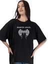 Black- Oversized Printed T-Shirt - Broken Angel
