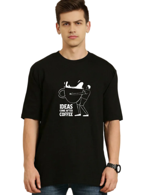 Black Oversized Holiday T Shirt  -Idea Coffee