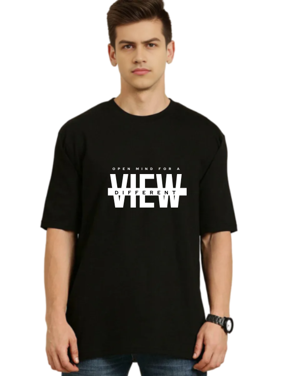 Black Oversized Holiday T Shirt  - Open Mind for Different View