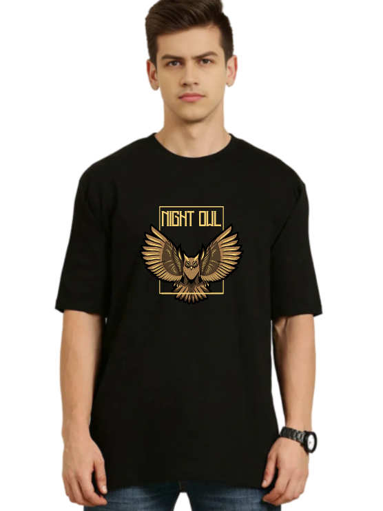 Black Oversized Holiday T Shirt  - Night Owl