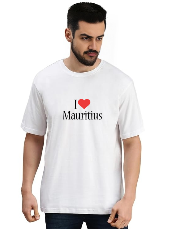 White Oversized Country T Shirt - I love Mauritius