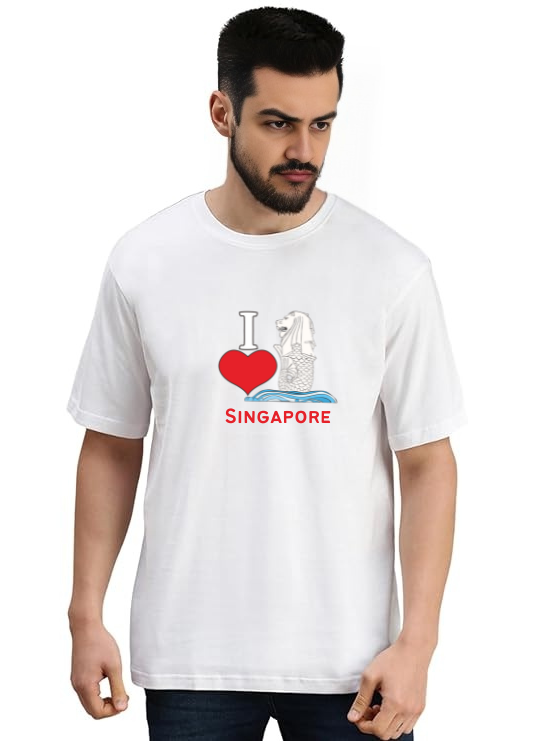 White Oversized Country T Shirt - I love Singapore