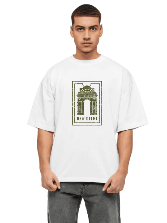 White Oversized Traveler T-Shirt - New Delhi