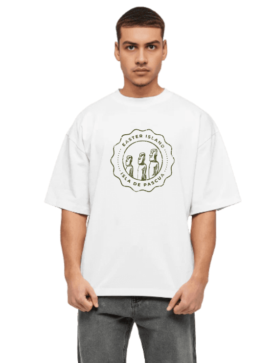 White Oversized Traveler T-Shirt - Easter Island ( Isla de Pascua)