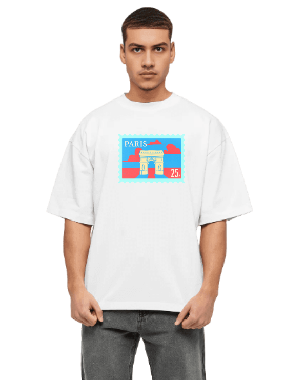 White Oversized Traveler T-Shirt - Paris print
