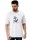 White Oversized Marine life T-Shirt - anchor