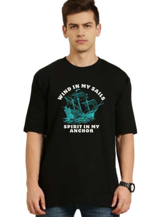 Black Oversized Holiday T-Shirt - Wind Sail