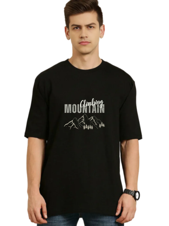 Black Oversized Holiday T-Shirt - Climbing Mountain