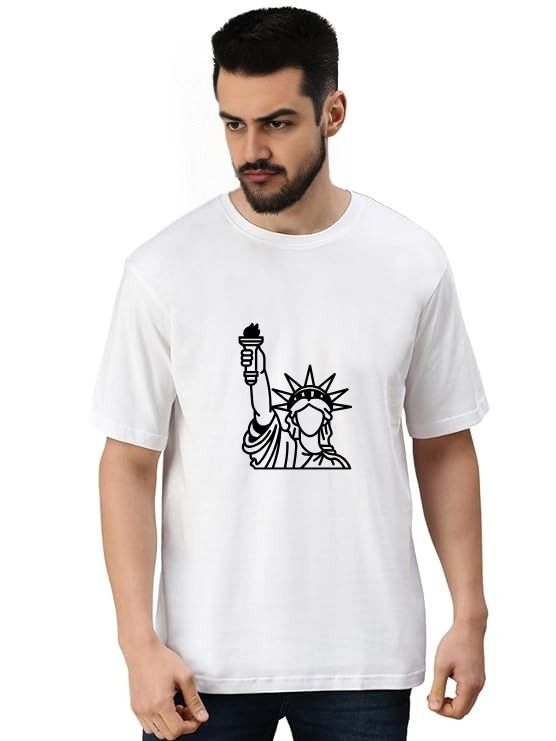 White Oversized Country T-Shirt - New York Statue of Liberty